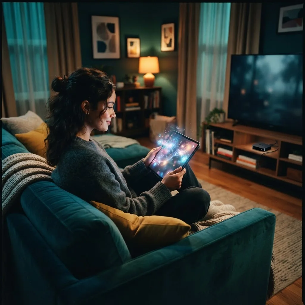 Person browsing the IPTV streaming interface for movies and VOD on a tablet