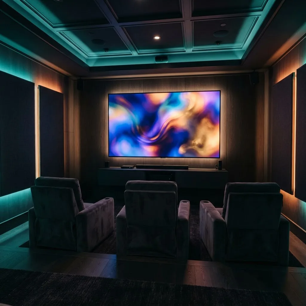 Modern home theater streaming IPTV live TV on a wall-mounted television