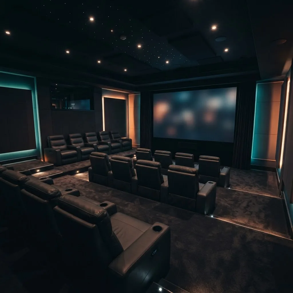 Modern home cinema room ready to stream IPTV live TV and VOD content